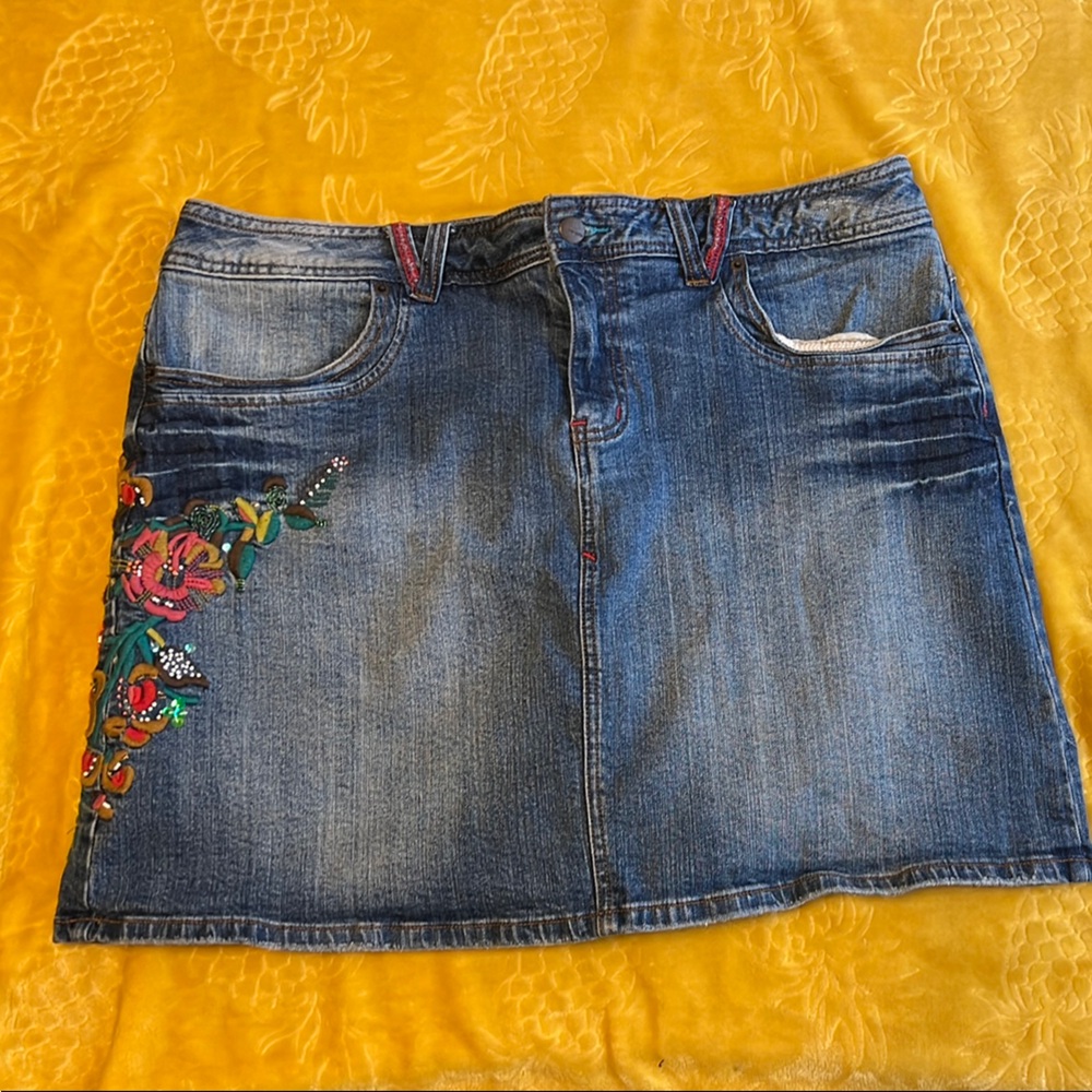 Venezia Blue Embellished Mini Skirt Casual